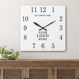 Add Company Logo Business Name Promotional Square Wall Clock