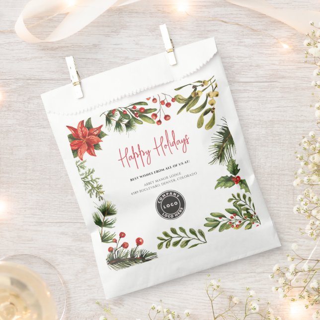 Add Company Logo Christmas Holidays Berries Favour Bag (Clipped)