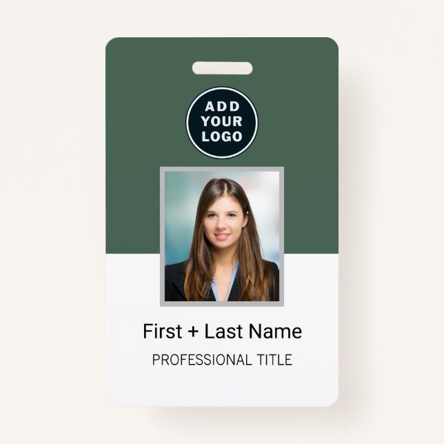 Add Company Logo Employee Photo ID Barcode Custom Badge (Front)