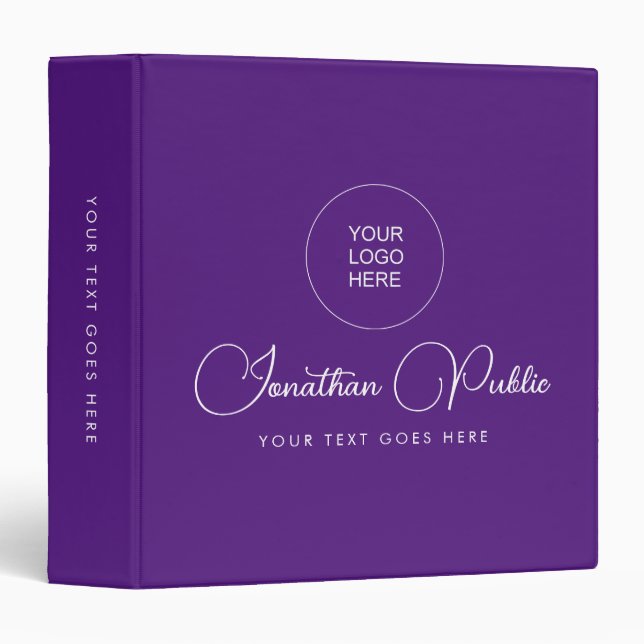 Add Company Logo Here Calligraphy Name Purple Binder (Front/Spine)