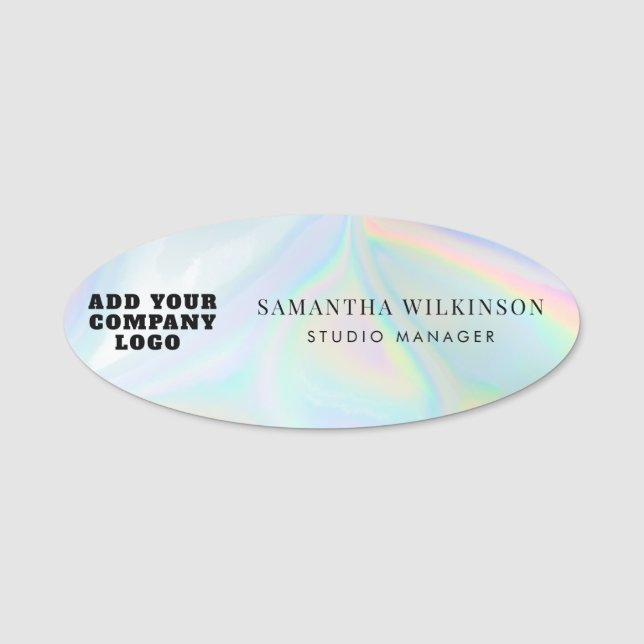 Add Company Logo Holographic Business Employee Name Tag (Front)