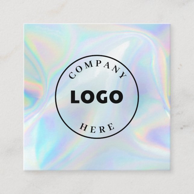 Add Company Logo Holographic Script Modern Square Business Card (Front)