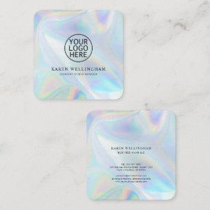 Add Company Logo Iridescent Modern Square Business Card