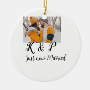 add coule photo just now married add name letter l ceramic ornament