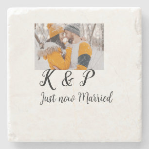 add coule photo just now married add name letter l stone coaster