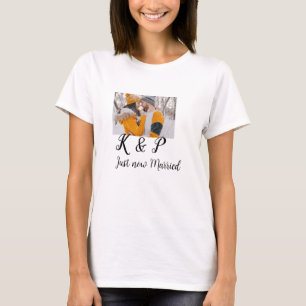 add coule photo just now married add name letter l T-Shirt