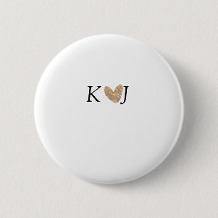 Add couple name letter wedding gold heart glitter 2 inch round button