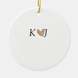 Add couple name letter wedding gold heart glitter ceramic ornament
