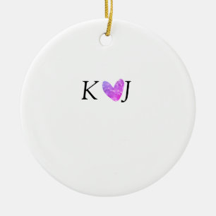 Add couple name letter wedding pink heart glitter ceramic ornament