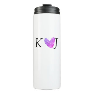 Add couple name letter wedding pink heart glitter thermal tumbler