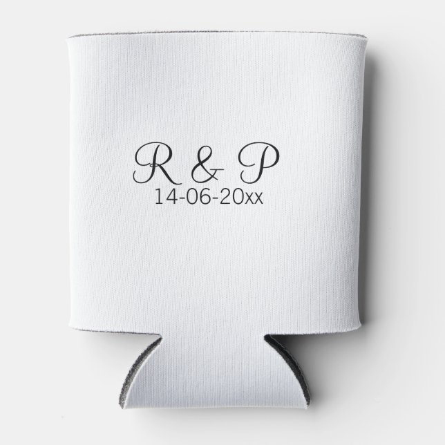 Add couple name monogram add date year wedding rom can cooler (Front)