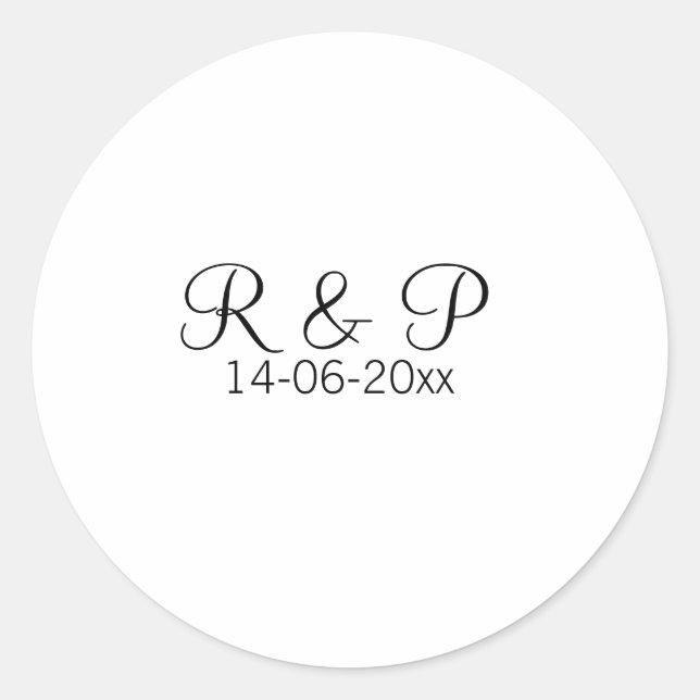 Add couple name monogram add date year wedding rom classic round sticker (Front)