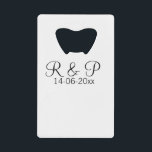 Add couple name monogram add date year wedding rom credit card bottle opener<br><div class="desc">For lovers like us</div>