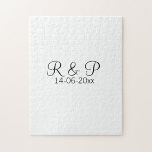 Add couple name monogram add date year wedding rom jigsaw puzzle