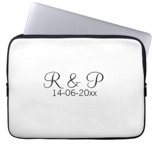 Add couple name monogram add date year wedding rom laptop sleeve