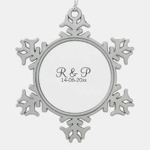 Add couple name monogram add date year wedding rom snowflake pewter christmas ornament