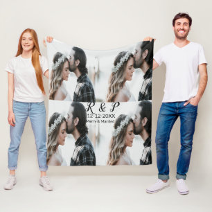 Add couple photo merry married add date year fleece blanket