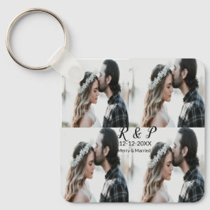 Add couple photo merry married add date year  keychain