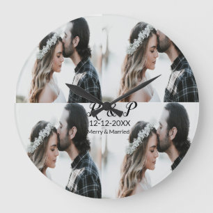 Add couple photo merry married add date year large clock