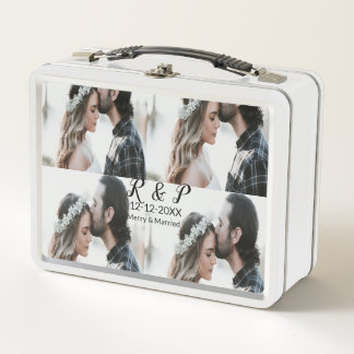 Add couple photo merry married add date year  metal lunch box