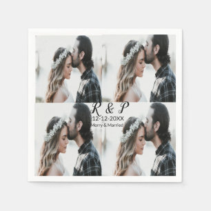 Add couple photo merry married add date year  napkin