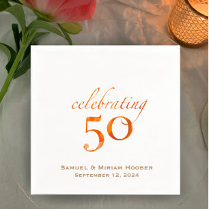 Add Couples Names 50th wedding anniversary peach Napkin