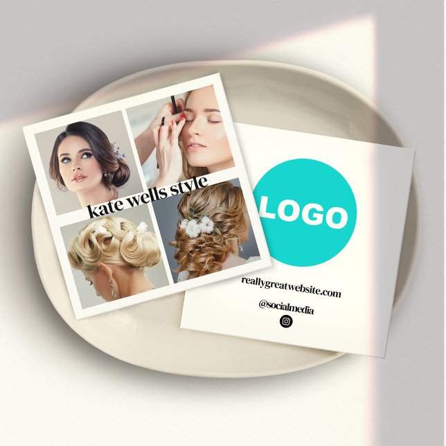  Add Custom Logo Social Media Networking  Square Business Card (add logo social media networking 4 photo grid business cards )