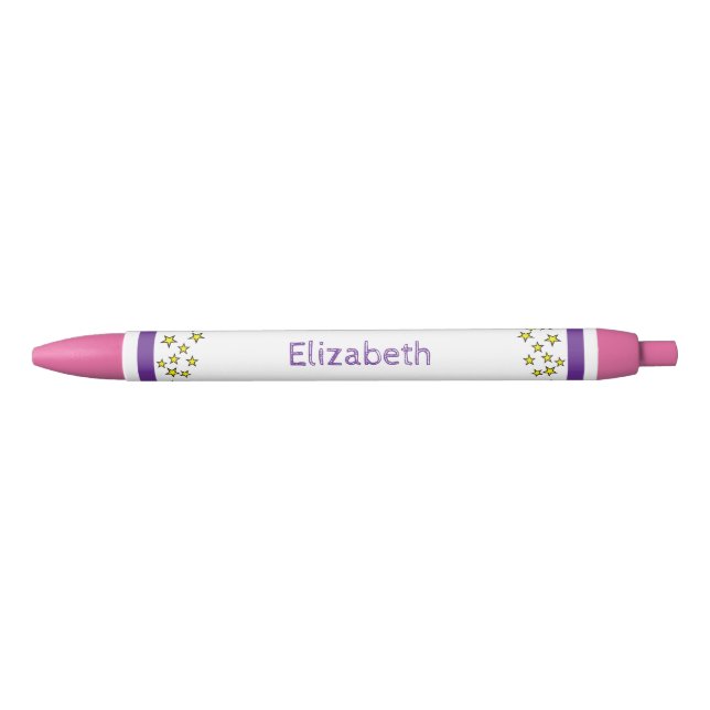Add custom name stars yellow purple black ink pen (Front)