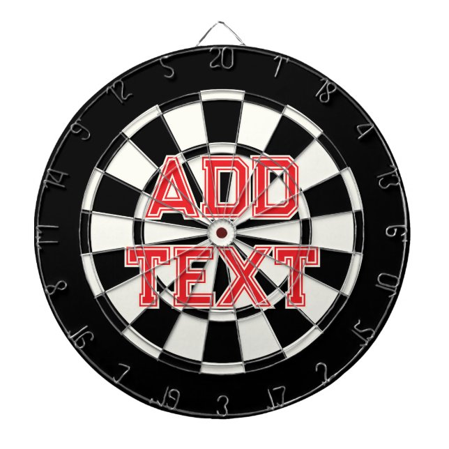 Add Custom Red Text on Black and White Retro Dartboard (Front)