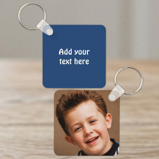 Add custom text 1 photo white blue keychain
