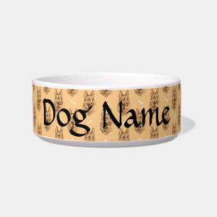 Add Dog Name on German Shepherd Illustration Brown Bowl