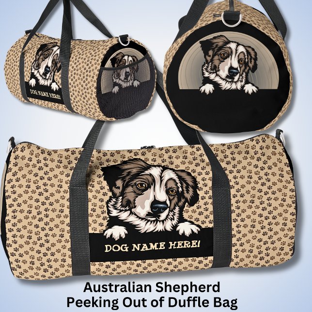 Add Dog Name Your Name, Australian Shepherd Duffle Bag (Creator Uploaded)