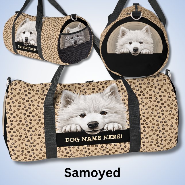 Add Dog Name, Your Name, Samoyed Duffle Bag (Creator Uploaded)