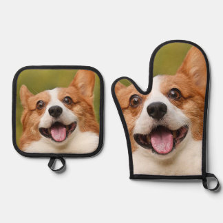 Add Dog Photo Personalized Customized Oven Mitt & Pot Holder Set