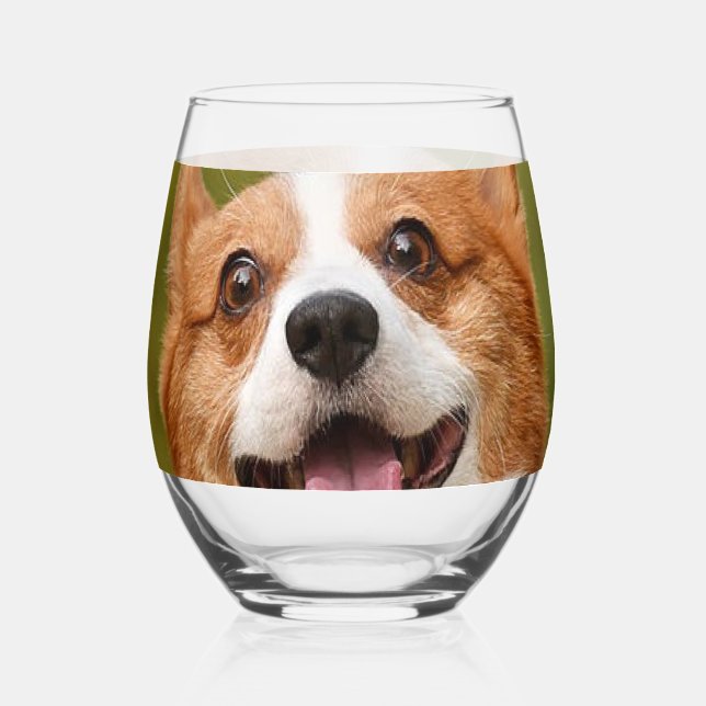 Add Dog Photo Personalized Customized Stemless Wine Glass (Front)
