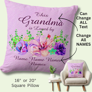 Add Edit Names - This Grandma is Loved by Floral Throw Pillow