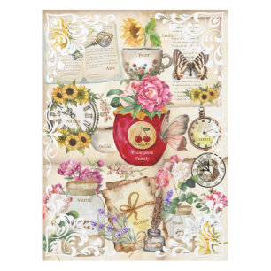 Add family member names on illustrations Vintage Tablecloth