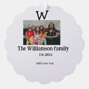 Add family name photo year rustic vintage reunion ornament card
