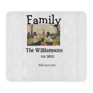 Add family name photo year rustic vintage template cutting board