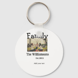Add family name photo year rustic vintage template keychain