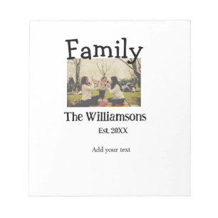 Add family name photo year rustic vintage template notepad