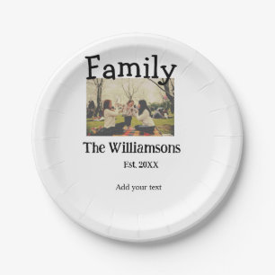 Add family name photo year rustic vintage template paper plate