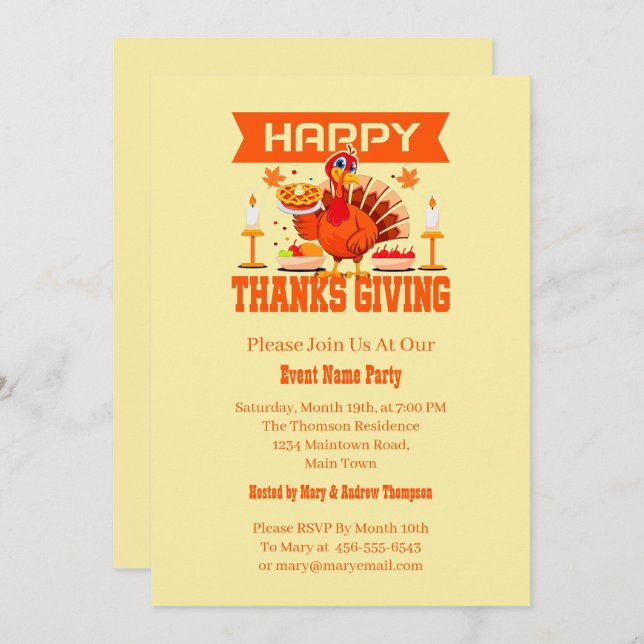 Add Family Name Text Thanksgiving Pumpkin Invitation (Front/Back)