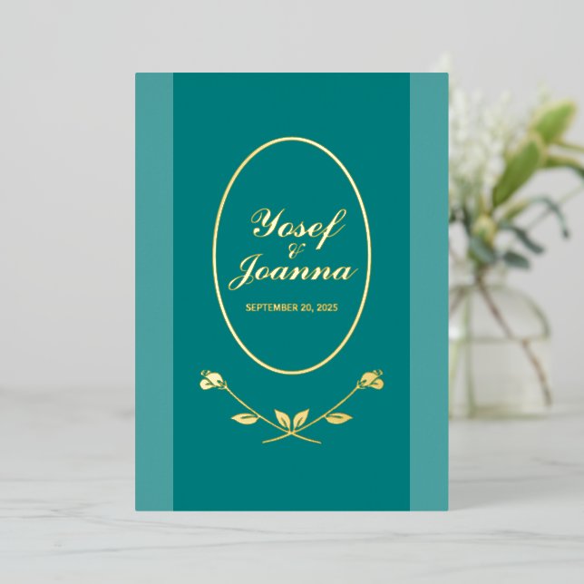 Add Four Photos Wedding Announcement Card (Standing Front)