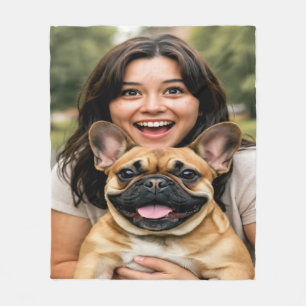 Add French Bulldog Photo Personalize Fleece Blanket