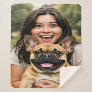 Add French Bulldog Photo Personalize Sherpa Blanket