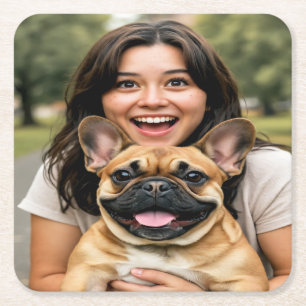 Add French Bulldog Photo Personalize Square Paper Coaster