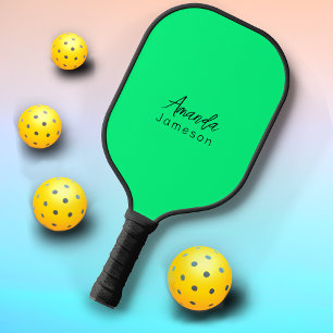 Add Full Name Minimal Monogram Neon Green Pickleball Paddle