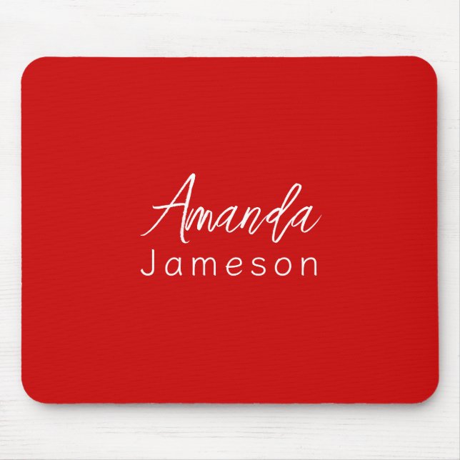 Add Full Name Simple Minimal Monogram Bright Red Mouse Pad (Front)