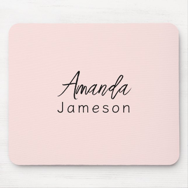 Add Full Name Simple Minimal Monogram Light Pink M Mouse Pad (Front)